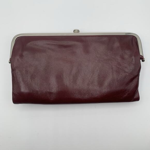 HOBO INTERNATIONAL LAUREN Leather Clutch Double Frame Wallet Merlot NWT - Picture 1 of 8